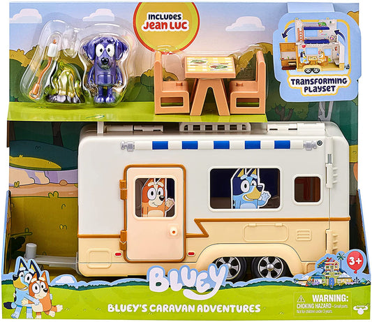 Bluey Caravan Playset, Jean Luc Figure and Accessories Mini Camp Fire Official Bluey Vehicle