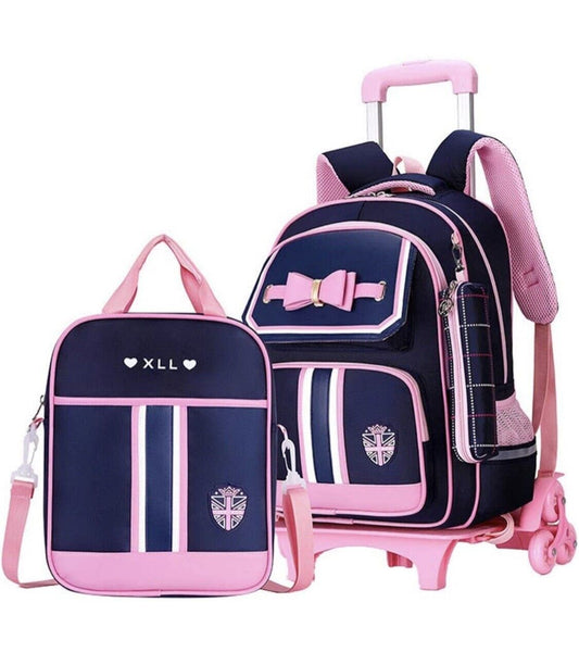 Bag Princess Girls Bowknot Rolling Backpack Elementary Wheeled Bag