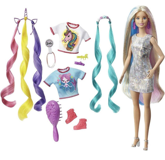 Barbie Doll, Fantasy Hair Doll, Blonde with 2 Decorated Crowns