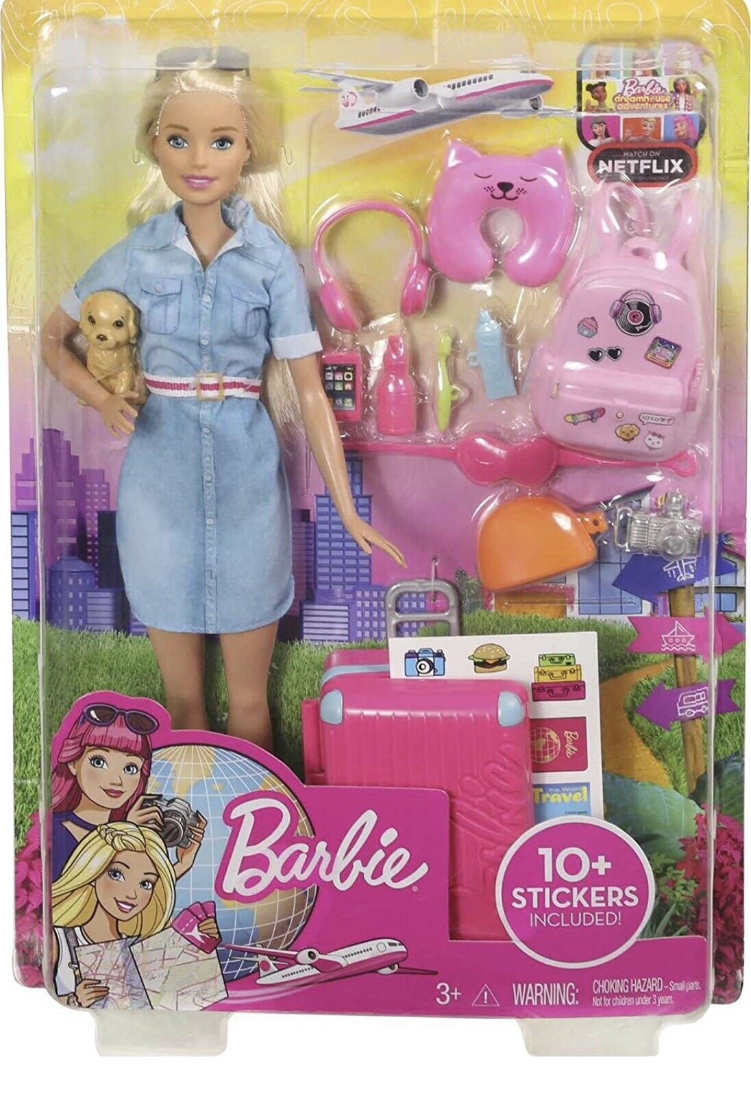 Barbie Travel Doll Blonde, with Puppy, Opening Suitcase, Stickers