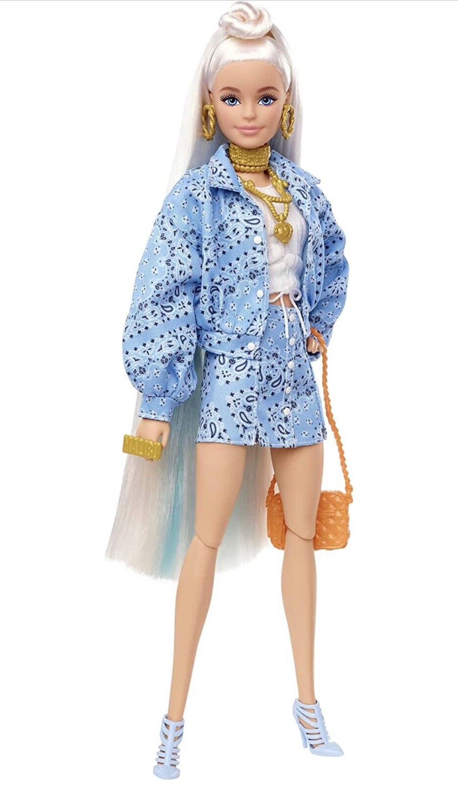 Barbie Extra Doll with Blue Oversized Paisley Pattern Jacket Pet & Accessories