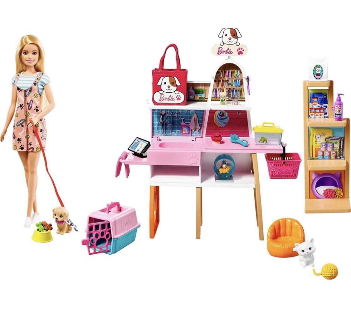 Barbie Doll pets puppy reveal house kitchen and Playset kids toys