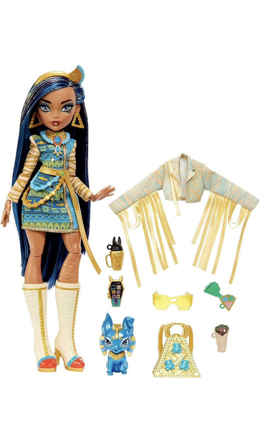 Monster High Doll, Cleo De Nile with Accessories and Pet Dog Posable Fashion