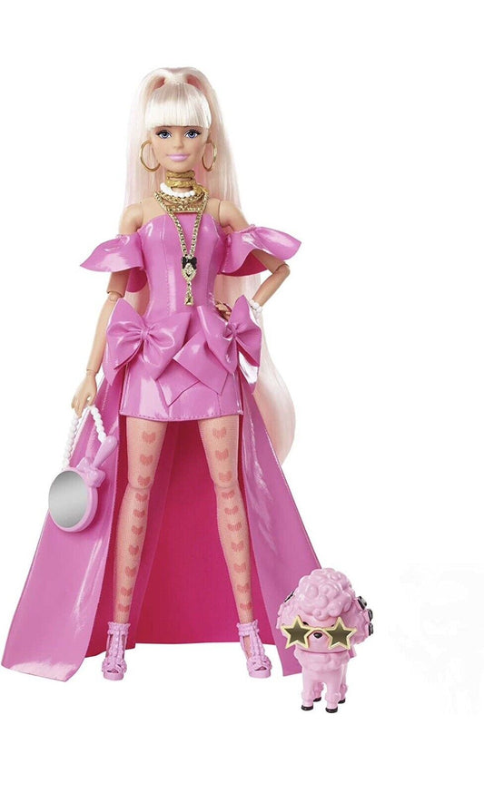 Barbie Extra Fancy Doll in Pink Glossy High-Low Gown with Pet Extra-Long Hair