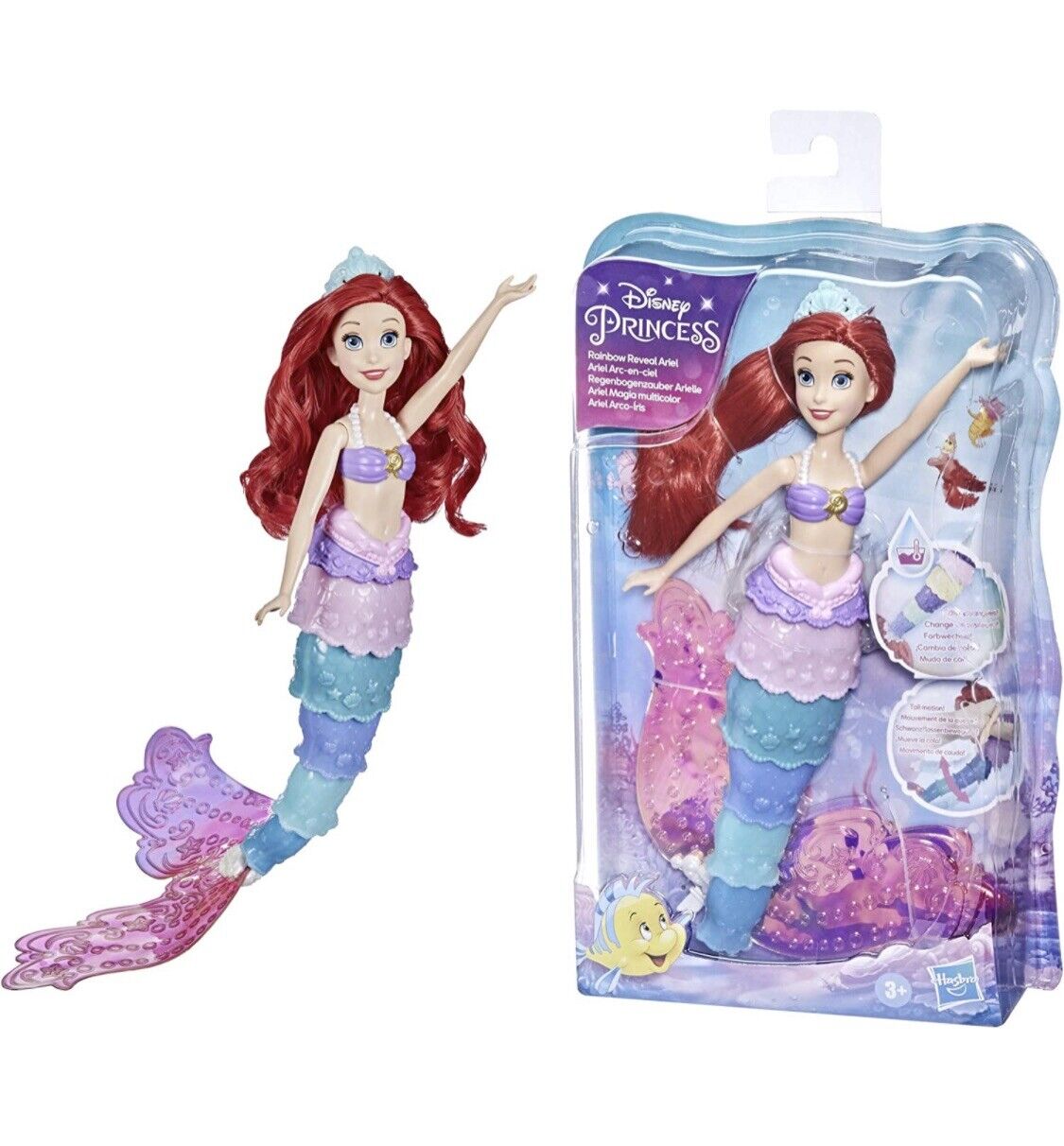 DISNEY Princess Rainbow Reveal Ariel Color Change Doll Water Toy 