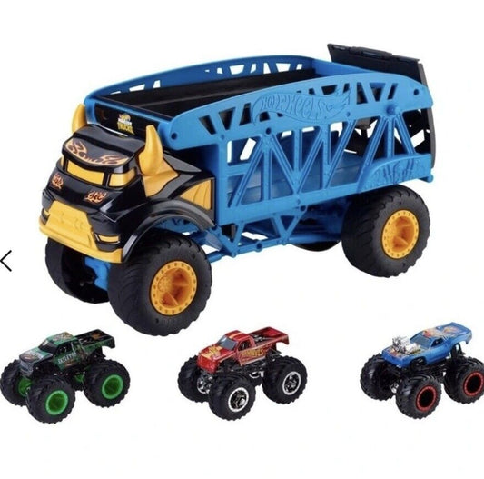 Hot Wheels Monster Mover and 3 Monster Trucks